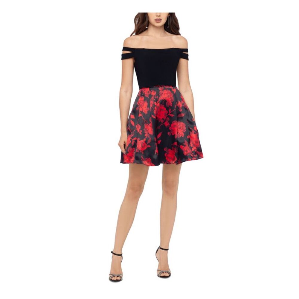 BLONDIE Womens Trapeze Above The Knee Dress Black Sleeveless Party Juniors 0